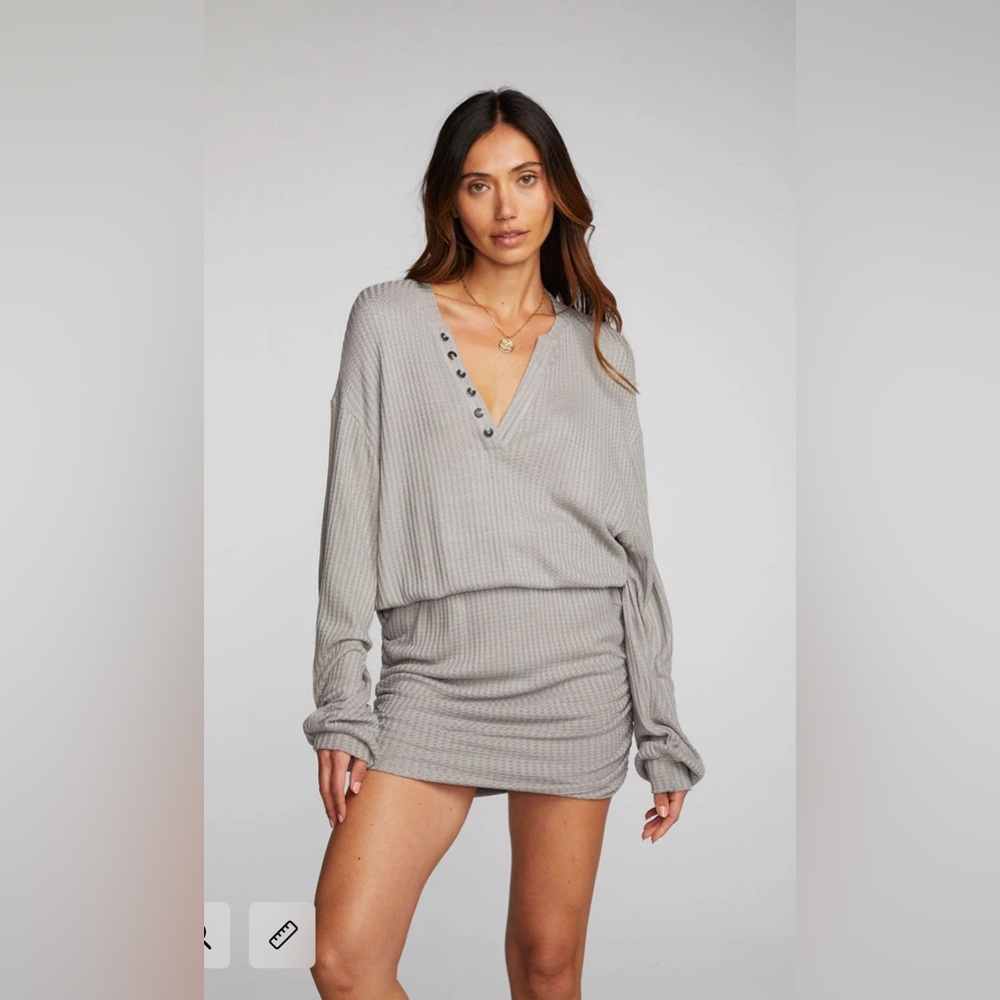 Chaser Thermal Waffle Mini Dress with Shirring|Size S